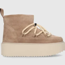 INUIKII Damen Stiefeletten CLASSIC LOW PLATFORM Veloursleder beige