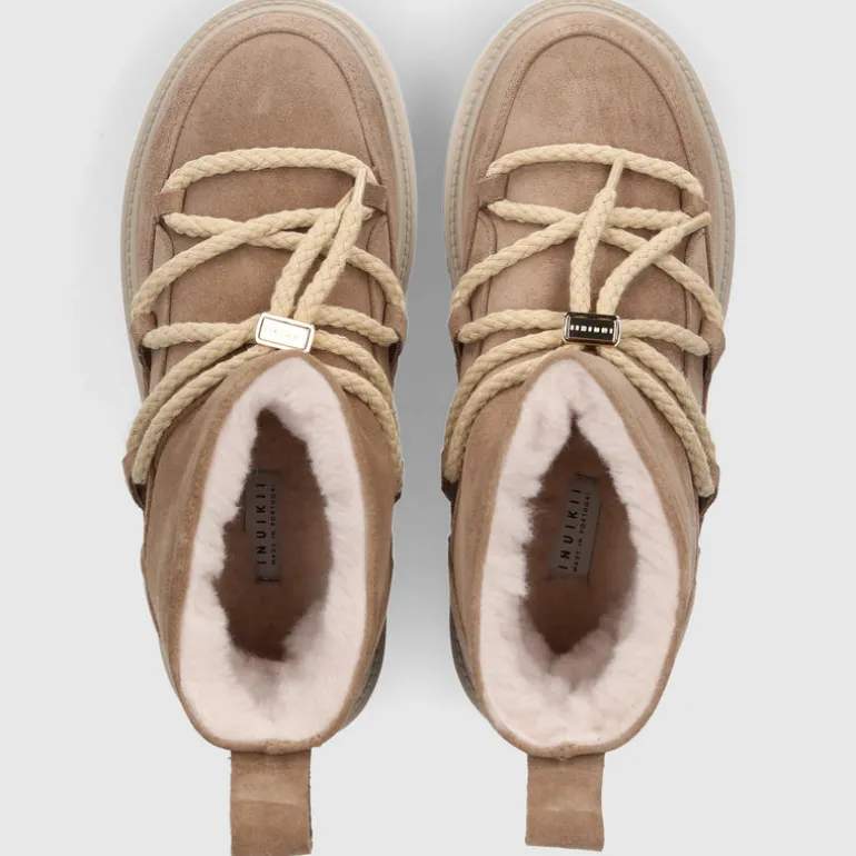 INUIKII Damen Stiefeletten CLASSIC LOW PLATFORM Veloursleder beige