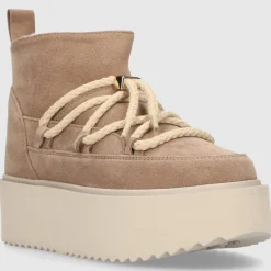 INUIKII Damen Stiefeletten CLASSIC LOW PLATFORM Veloursleder beige