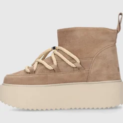 INUIKII Damen Stiefeletten CLASSIC LOW PLATFORM Veloursleder beige