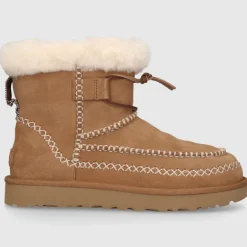 UGG Damen Stiefeletten CLASSIC MINI ALPINE Veloursleder braun-kombi