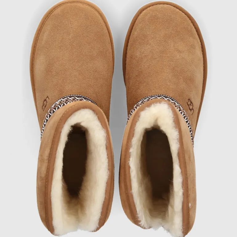 UGG Damen Stiefeletten CLASSIC SHORT CRESCENT Veloursleder braun-kombi