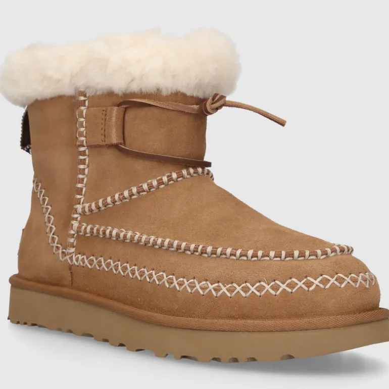 UGG Damen Stiefeletten CLASSIC MINI ALPINE Veloursleder braun-kombi