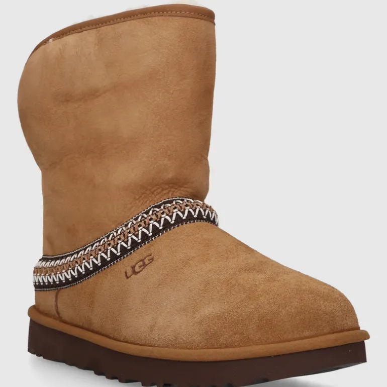 UGG Damen Stiefeletten CLASSIC SHORT CRESCENT Veloursleder braun-kombi