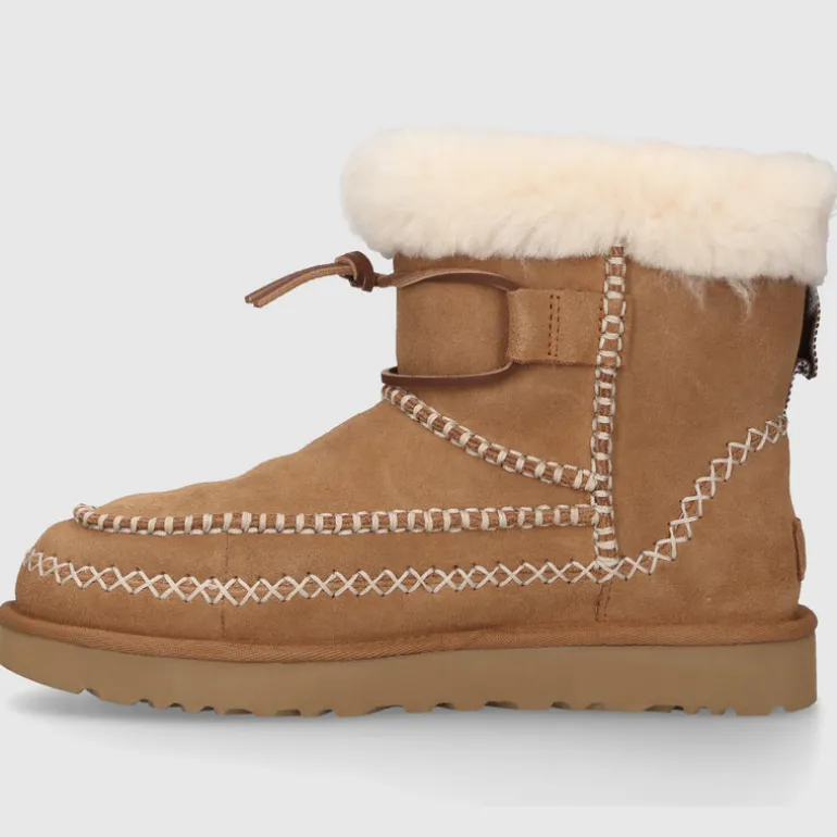 UGG Damen Stiefeletten CLASSIC MINI ALPINE Veloursleder braun-kombi