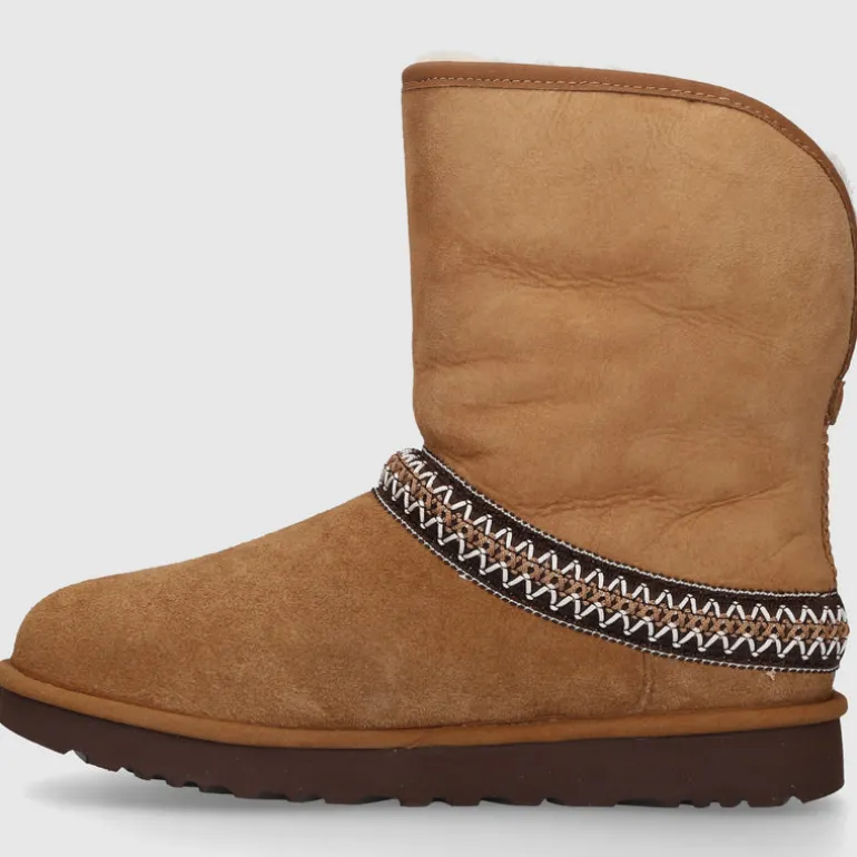 UGG Damen Stiefeletten CLASSIC SHORT CRESCENT Veloursleder braun-kombi